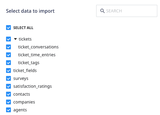 Selecting the data to import