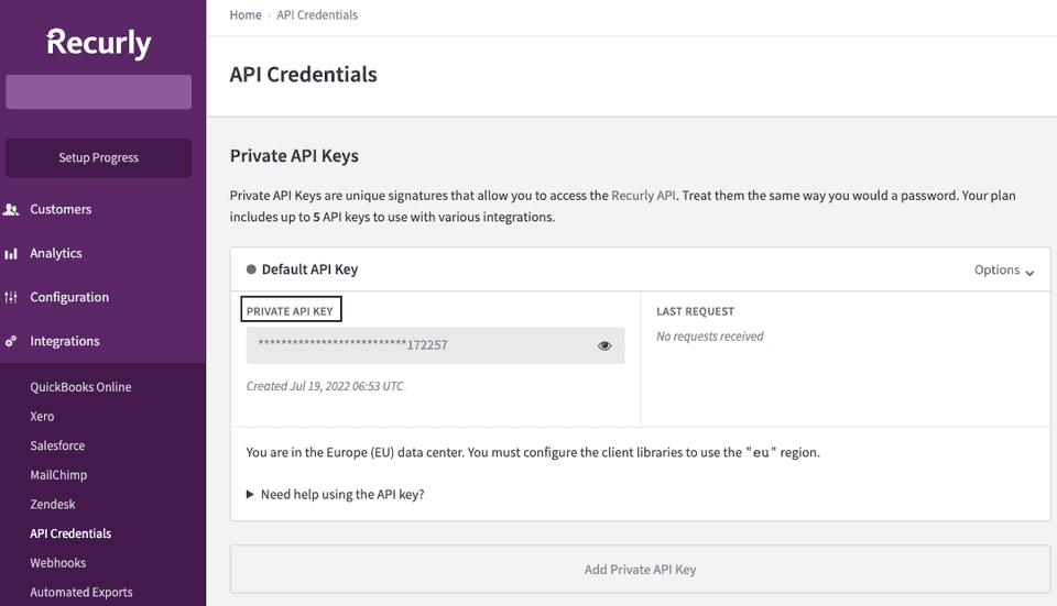 Recurly API key