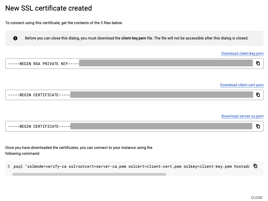 PostgreSQL SSL certificate contents