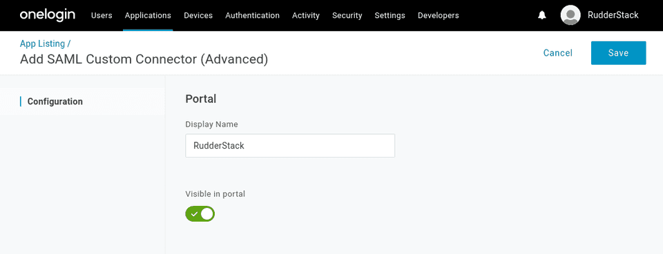 Select SAML app name